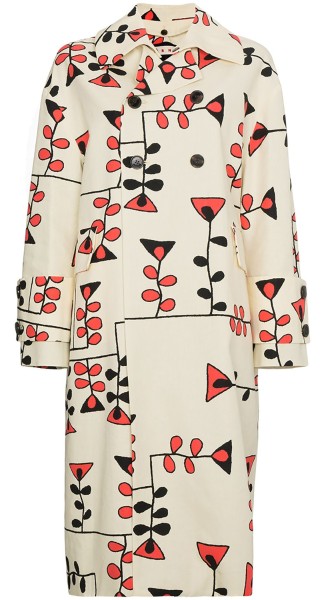 Shop Marni Sales Coats: Coat Marni, in canvas, crew-neck, double-breasted, lateral pockets, central slit back, floreal printed.

Composition: 52% cotton, 48% linen.