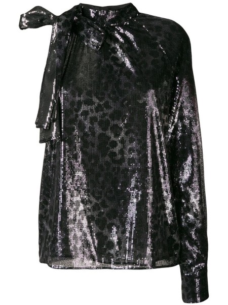 Shop MSGM Sales Tops: Top MSGM, like a shirt, crew-neck, mono shoulder, one sleeve, closure with lateral bow, leopard sequins.

Composition: 100% polyester.