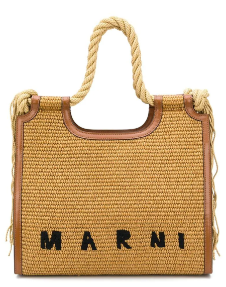 Shop Marni  Bags: Bags Marni, Marcel summer bag, shopping bag, in raphia and leather, handles in raphia, zip pocket inside, midi dimension.