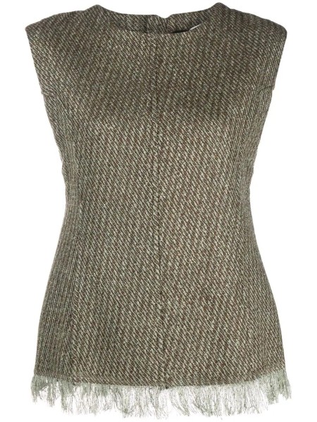 Shop Tela Sales Tops: Tops Tela, gilet, in tweed, light green, sleeveless, zip back closure, crew-neck, fringed at the end.

Composition: 100% wool.