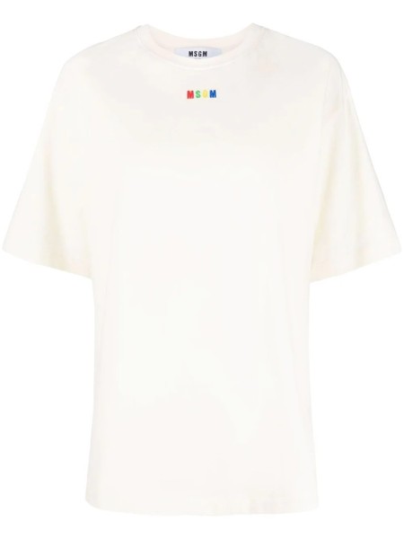 Shop MSGM Sales T-shirts: T-shirts MSGM, regular fit, short sleeves, crewneck, in cream color, small logo on front.

Composition: 100% cotton.