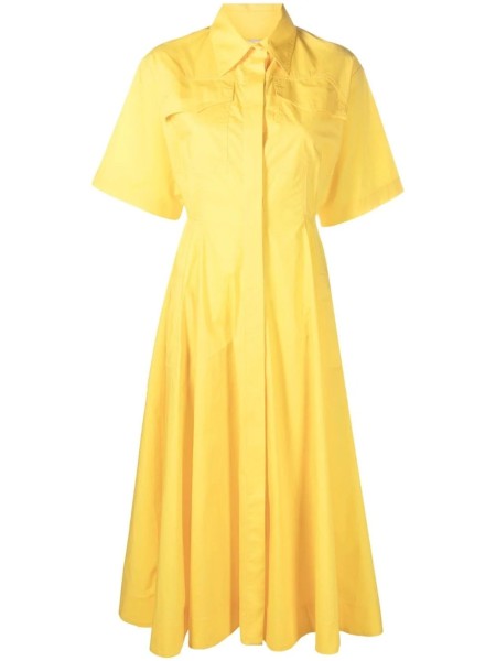 Shop MSGM Sales Dresses: Dresses MSGM, midi dress, length at the ankle, front closure with buttons, pockets on front, short sleeves, classic collar, screwed, wide skirt.

Composition: 100% cotton.
