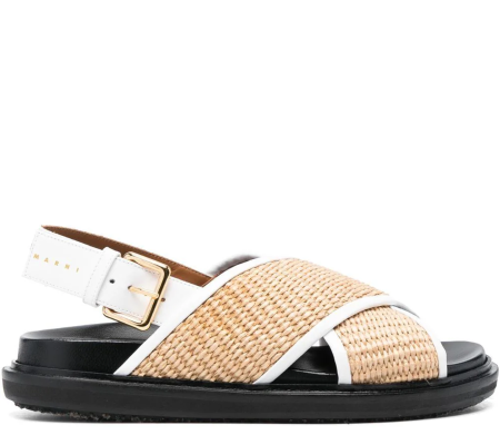 Shop Marni  Shoes: Shoes Marni, sandals, fussbett, in raffia on top, criss-cross, insole and details in leather, lateral closure with buckle, rubber sole.