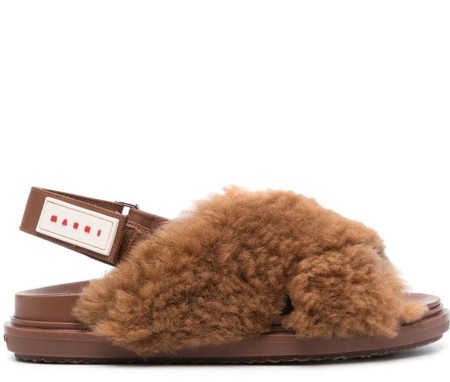 Shop Marni Sales Shoes: Shoes Marni, fussbett, in brown merino shearling, back closure with strap, logo on ankle, leather insole, rubber sole.

Composition: 100% leather.