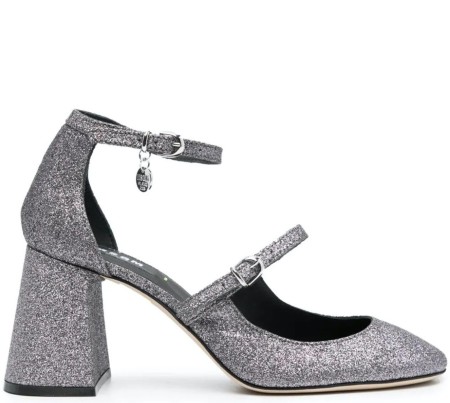 Shop MSGM Sales Shoes: Shoes MSGM, wide heel, closure on ankle, in silver glitter.
