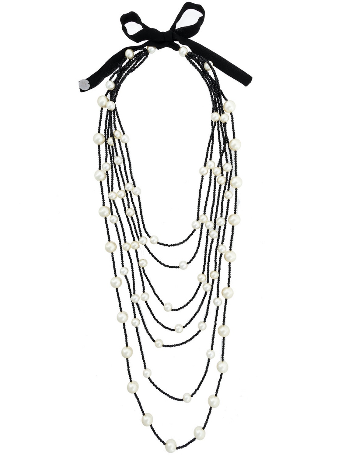 shop Maria Calderara  Bijoux: Collana Maria Calderara, multi filo, con perline nere e perle color neutro, chiusura con nastro di seta. number 1094