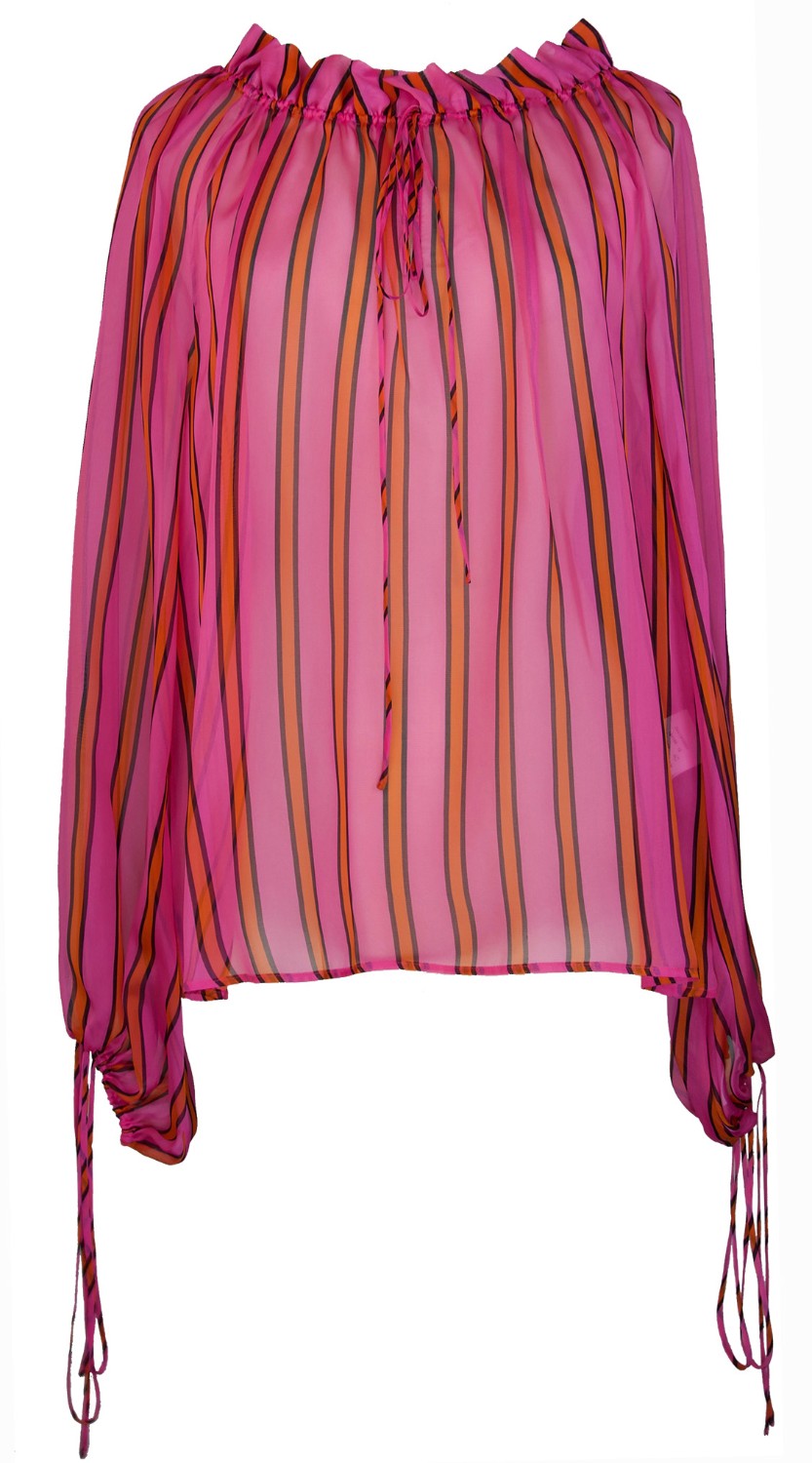 shop MSGM  Tops: Camicia MSGM, manica lunga, a righe arancio e rosa, in voile di seta, nastri per stringere collo e polsi.

Composizione: 100% seta. number 1148