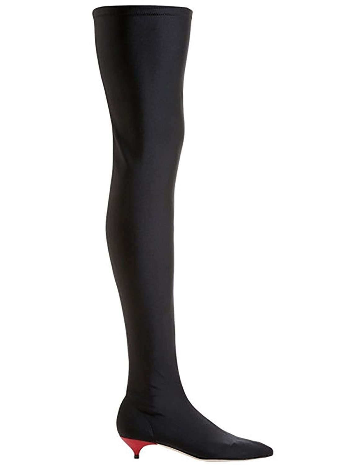 shop Gia Couture  Scarpe: Stivale Gia Couture, in tessuto tecnico stretch nero, lunghezza sopra il ginocchio, tacco in vernice rosso, suola di pelle. 

Composizione: 80% nylon, 20% elastan.
Suola: 100% pelle.
Tacco: 3,5 cm. number 1038