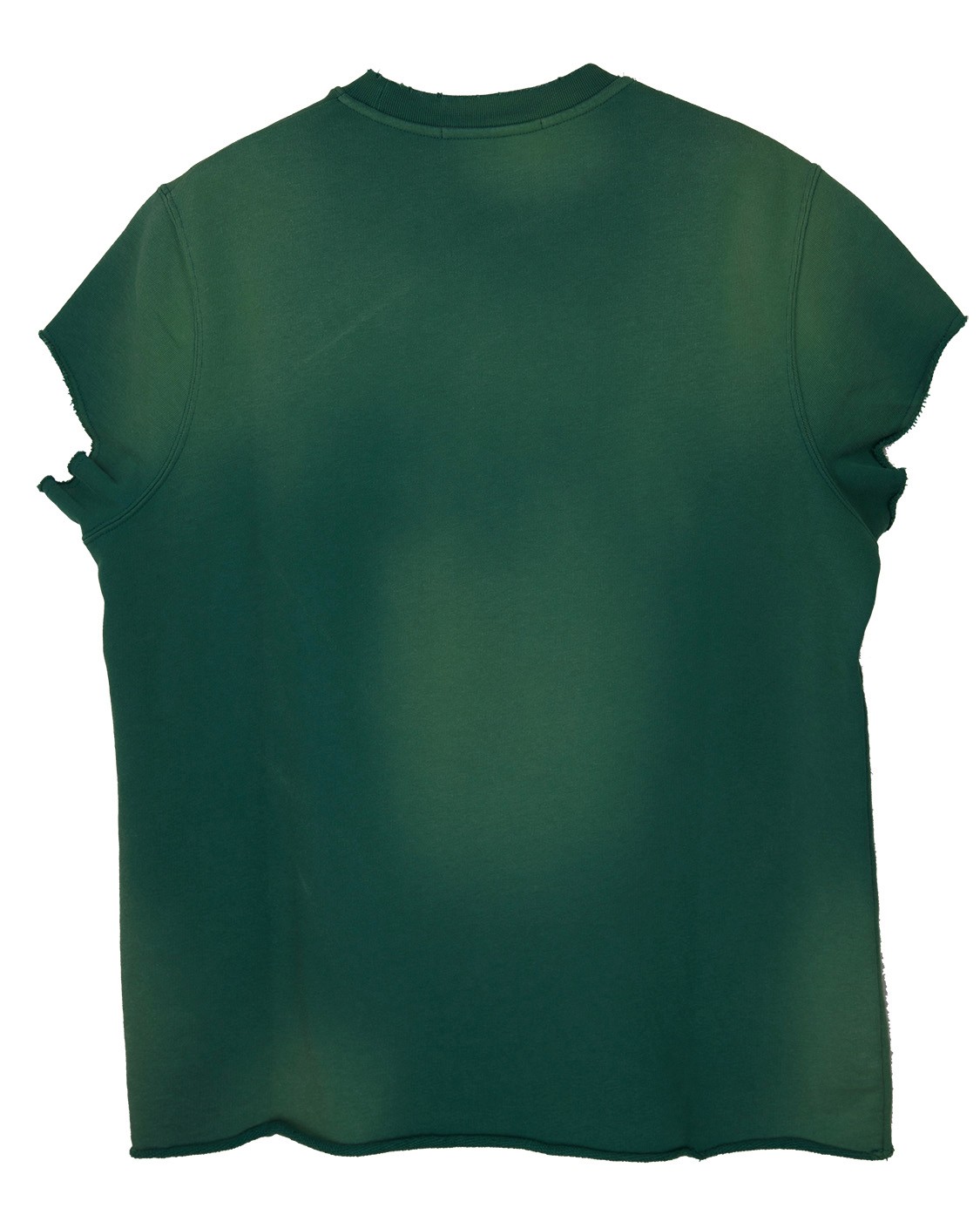 shop MSGM  T-shirts: T-shirt MSGM, tipo felpa, maniche corte strappate, girocollo, verde con sfumature sul giallo, scritta davanti in rosso, modello oversize.

Composizione: 100% cotone. number 866
