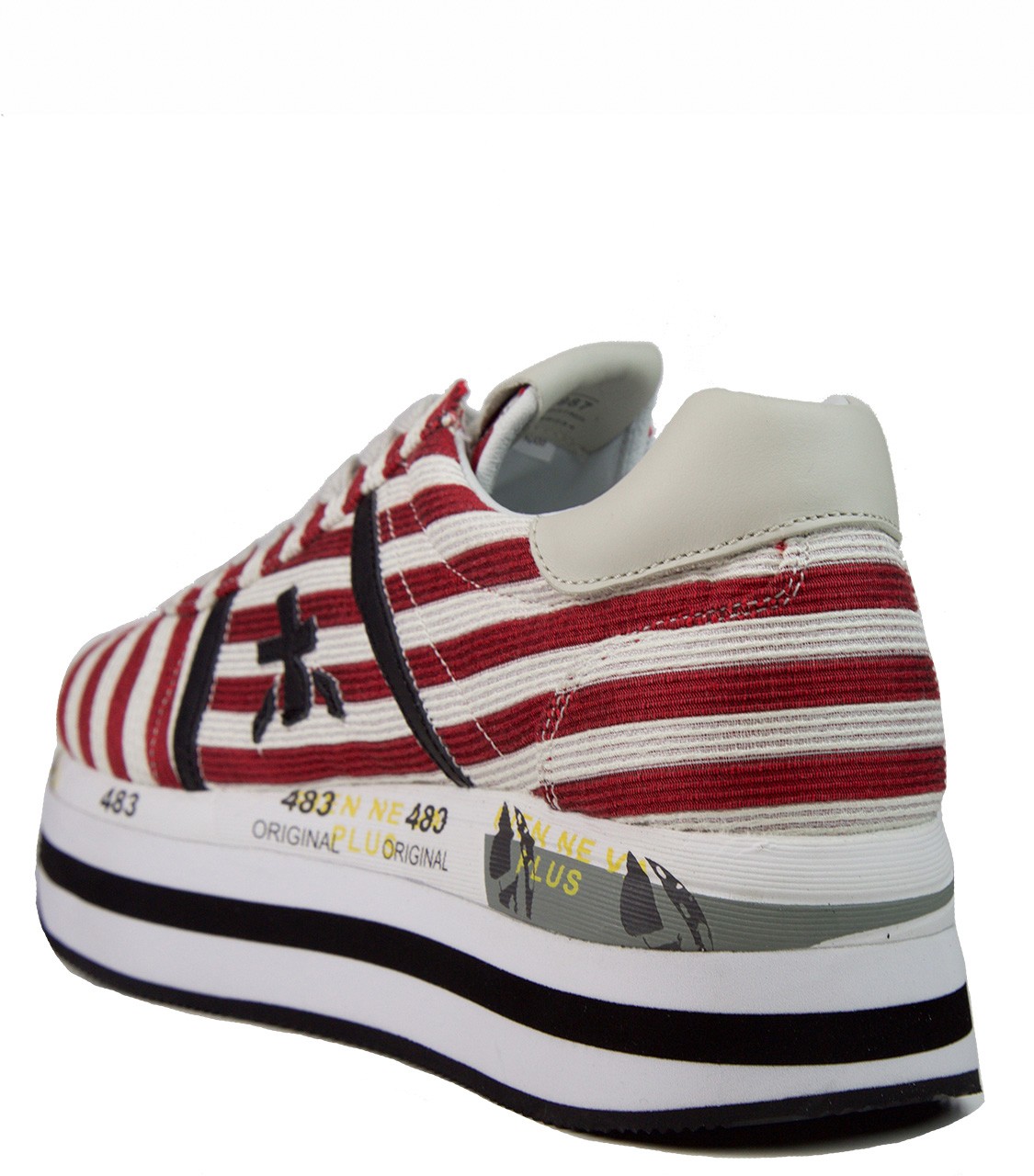 shop Premiata White  Scarpe: Sneakers Premiata White, modello Beth, a righe bianche e rosse, in cotone.

Composizione: 100% cotone.
Suola: 100% gomma.
Zeppa: 5 cm. number 1162