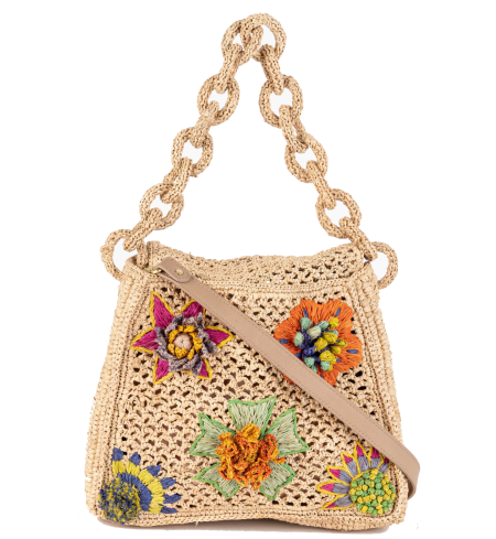 Shop Jamin Puech  Bags: Bags Jamin Puech, Hobie, in raffia, handmade, flowers on it, pocket inside, closure with fastening button, shoulder strap and handle.