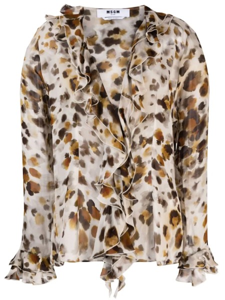 Shop MSGM  Camicie: Camicie MSGM, blusa con rouches in georgette, stampa water leopard, manica lunga, scollo a V, fit regolare.

Composizione: 100% viscosa.