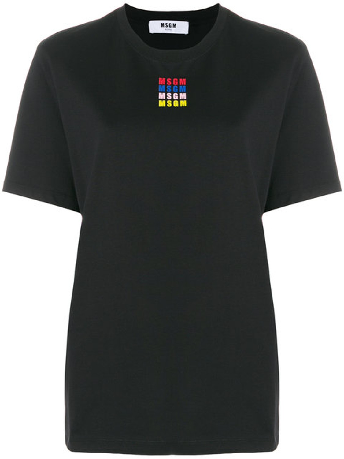shop MSGM Sales T-shirts: T-shirt MSGM, nera, girocollo, logo in tre colori diversi sul davanti.

Composizione: 100% cotone. number 1265