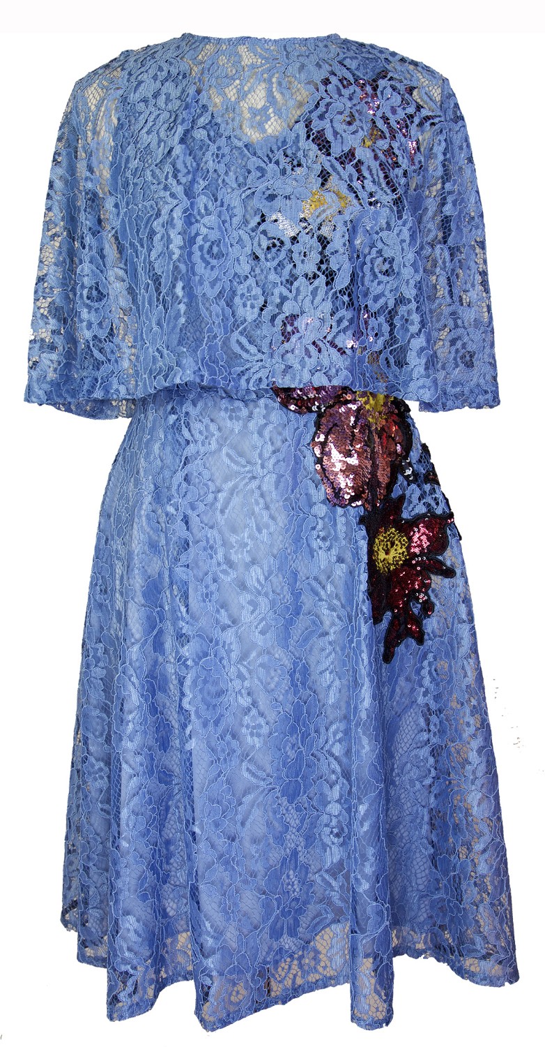 shop Ainea  Dresses: Dress Ainea, in light blue, lace, medium lenght, sleeveless, zip closure back, paillette's embroidery, possibility of cape, light blue lining.

Composition: 100% polyester.
Lining: 100% polyester.

 number 1176
