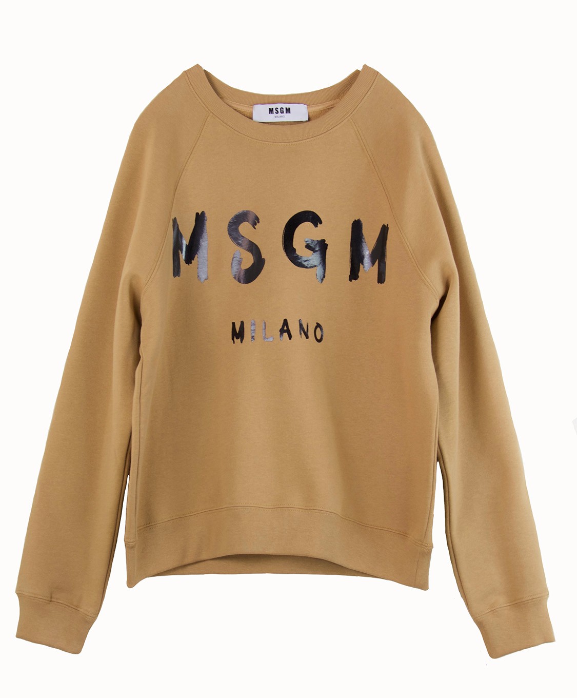 shop MSGM Sales Felpe: Felpa girocollo MSGM in 100% cotone, logo stampato in nero, color cammello.  number 783