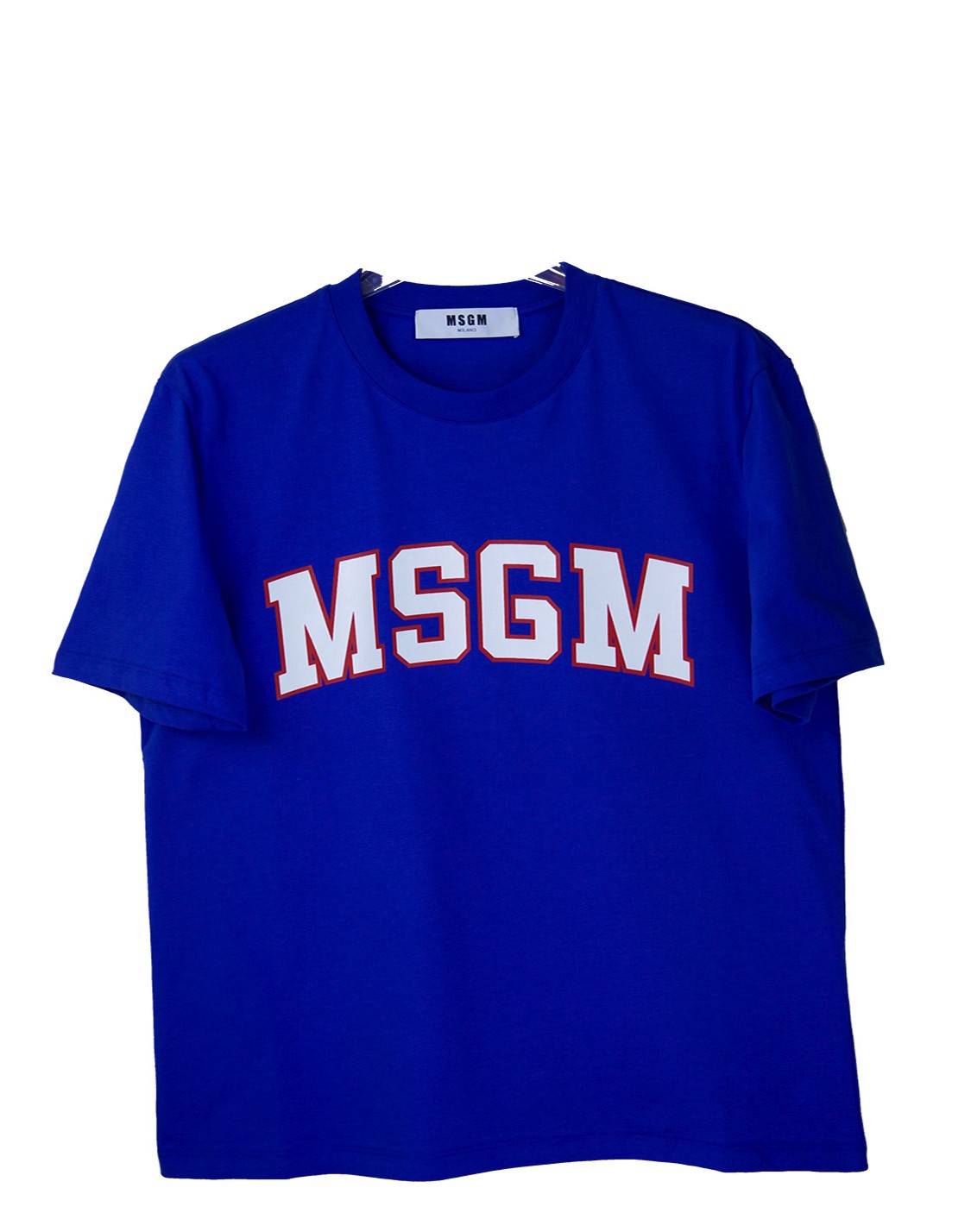 shop MSGM Sales T-shirts: T-shirt MSGM a maniche corte, girocollo, blu elettrico e logo bianco bordato di rosso.

Composizione: 100% cotone. number 864